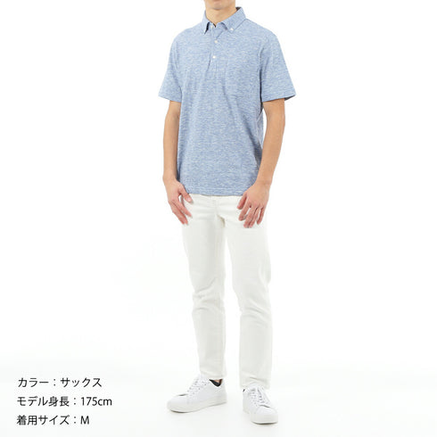 ポロシャツ メンズ 半袖 綿100% スラブ天竺 無地 ボタンダウン ブラック(FL23SS-006M-bk)