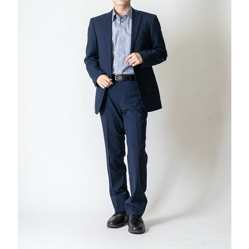 【日本製】 ワイシャツ メンズ ビジネス 長袖 ドレスシャツ レギュラーカラー ミジンストライプ ネイビー(LFS22-004-na)