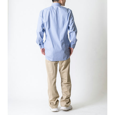 【日本製】 ワイシャツ メンズ ビジネス 長袖 ドレスシャツ レギュラーカラー ミジンストライプ ネイビー(LFS22-004-na)