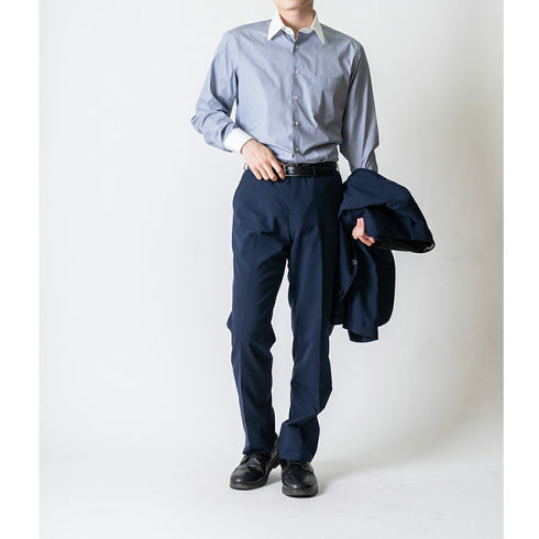 【日本製】 クレリックシャツ メンズ ビジネス 長袖 ワイシャツ ミジンストライプ サックス(LFS22-005-sa)