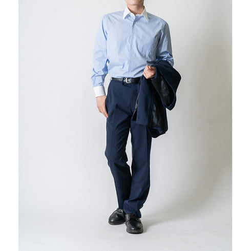 【日本製】 クレリックシャツ メンズ ビジネス 長袖 ワイシャツ ミジンストライプ ネイビー(LFS22-005-na)