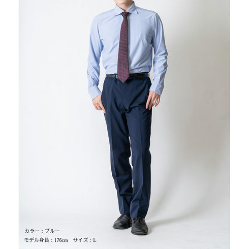【日本製】 ワイシャツ メンズ 長袖 ビジネス ストレッチ イージーケア ノーアイロン ストライプ ワイドカラー ブルー(SNKJ22-020-bl)