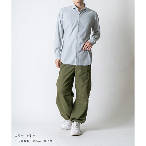 【日本製】 ワイシャツ メンズ 長袖 ビジネス ストレッチ イージーケア ノーアイロン ストライプ ワイドカラー サックス(SNKJ22-020-sa)