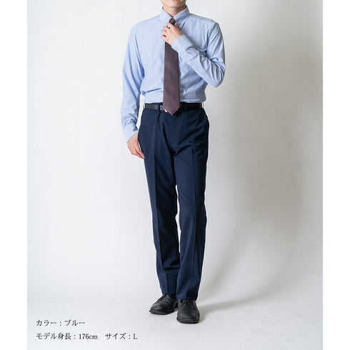 【日本製】 ワイシャツ メンズ 長袖 ビジネス ストレッチ イージーケア ノーアイロン ストライプ ボタンダウン ブルー(SNKJ22-021-bl)