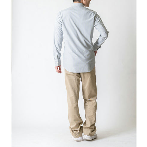 【日本製】 ワイシャツ メンズ 長袖 ビジネス ストレッチ イージーケア ノーアイロン ストライプ ボタンダウン サックス(SNKJ22-021-sa)