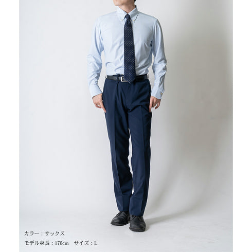 【日本製】 ワイシャツ メンズ 長袖 ビジネス ストレッチ イージーケア ノーアイロン ストライプ ボタンダウン サックス(SNKJ22-021-sa)