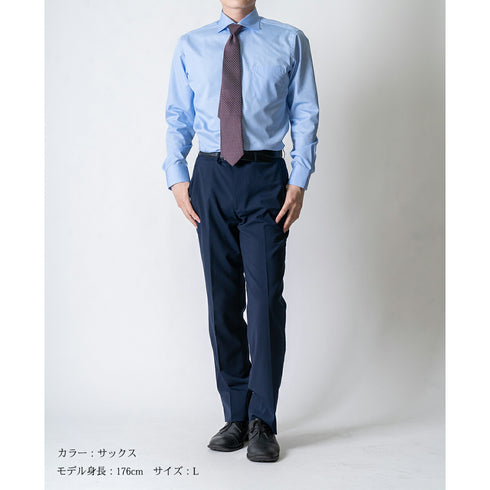 【日本製】ワイシャツ メンズ ビジネス 長袖 ドレスシャツ ワイドカラー スーピマコットン 綿100% サックス(2021-SS11-sa)