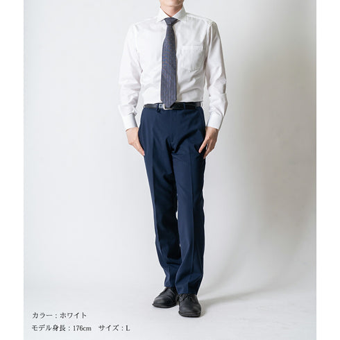 【日本製】ワイシャツ メンズ ビジネス 長袖 ドレスシャツ ワイドカラー スーピマコットン 綿100% ホワイト(2021-SS11-wh)