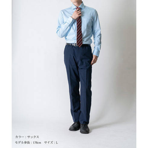 【日本製】ワイシャツ メンズ ビジネス 長袖 白シャツ イージーケア ノーアイロン 無地 ワイドカラー 綿100% ピマコットン ホワイト(SA-1-wh)