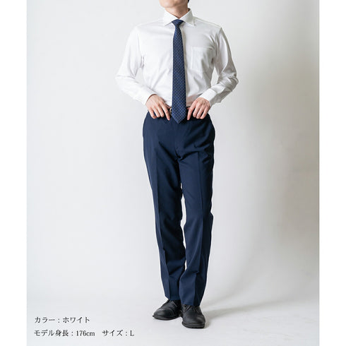 【日本製】ワイシャツ メンズ ビジネス 長袖 イージーケア ノーアイロン 無地 ワイドカラー 綿100% ピマコットン サックス(SA-1-sa)