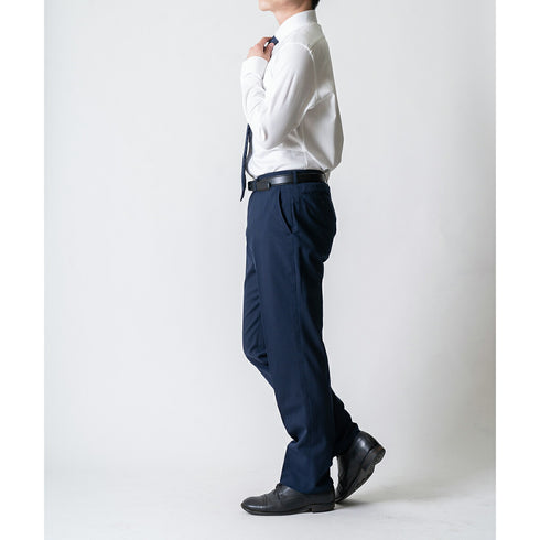 【日本製】ワイシャツ メンズ ビジネス 長袖 イージーケア ノーアイロン 無地 ワイドカラー 綿100% ピマコットン サックス(SA-1-sa)