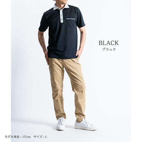 【日本製】 ポロシャツ メンズ 半袖 吸水速乾 ゴルフ スポーツ ワイドカラー 無地 フィールドセンサー ブラック(2022-PS12-bk)