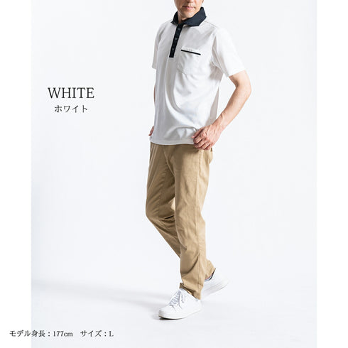 【日本製】 ポロシャツ メンズ 半袖 吸水速乾 ゴルフ スポーツ ワイドカラー 無地 フィールドセンサー ブラック(2022-PS12-bk)