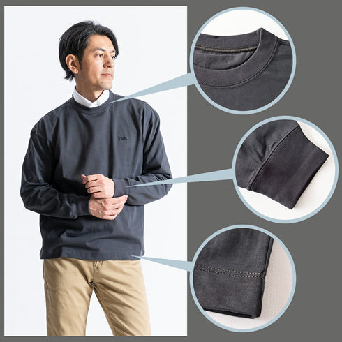 【日本製】 tシャツ メンズ 長袖 ゆったりサイズ クルーネック 丸首 無地 綿100% スムース天竺 ブラック(FL23FW-002-bk)