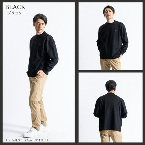 【日本製】 tシャツ メンズ 長袖 ゆったりサイズ クルーネック 丸首 無地 綿100% スムース天竺 ブラック(FL23FW-002-bk)