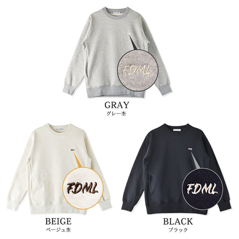 【日本製】 スウェット メンズ トレーナー 長袖 裏起毛 暖かい 無地 クルーネック 丸首 グレー杢(FL23FW-004-gr)