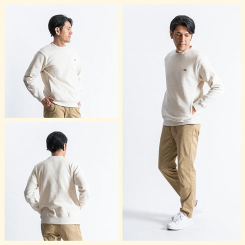 【日本製】 スウェット メンズ トレーナー 長袖 裏起毛 暖かい 無地 クルーネック 丸首 グレー杢(FL23FW-004-gr)