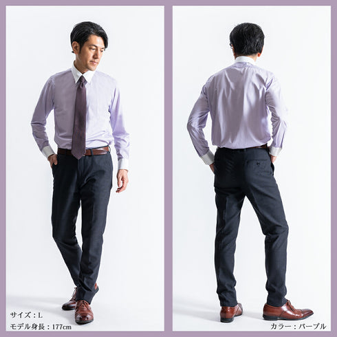 【日本製】 クレリックシャツ メンズ ビジネス 長袖 ワイシャツ イージーケア ノーアイロン 無地 イージーフォーマルシャツ サックス(SNKN23-049-sa)