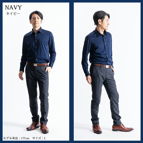 【日本製】 ワイシャツ メンズ 長袖 ビジネス 鹿の子 イージーケア ノーアイロン 無地 レギュラーカラー サックス(SNKN23-044-sa)