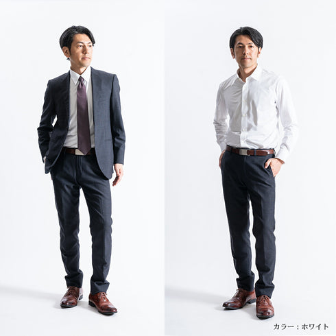 【日本製】 ワイシャツ メンズ 長袖 ビジネス 鹿の子 イージーケア ノーアイロン 無地 レギュラーカラー イージーフォーマルシャツ ホワイト(SNKN23-044-wh)