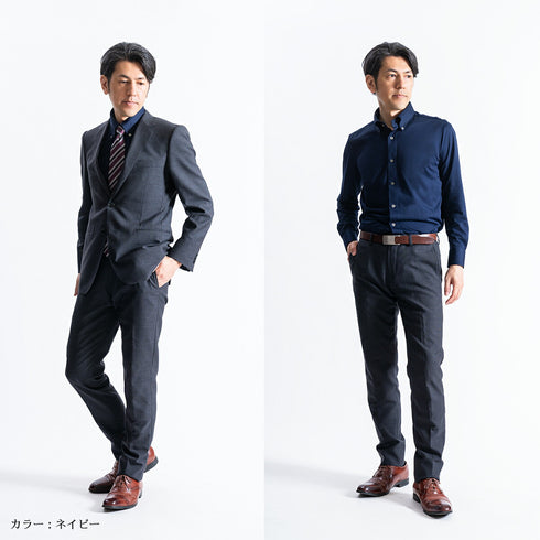 【日本製】 ワイシャツ メンズ 長袖 ビジネス 鹿の子 吸水速乾 ノーアイロン 無地 ボタンダウン クールマックス イージーフォーマルシャツ サックス(SNKN23-043-sa)