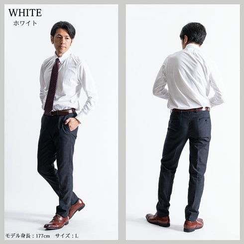 【日本製】 ワイシャツ メンズ 長袖 ビジネス 鹿の子 吸水速乾 ノーアイロン 無地 ボタンダウン クールマックス イージーフォーマルシャツ ホワイト(SNKN23-043-wh)