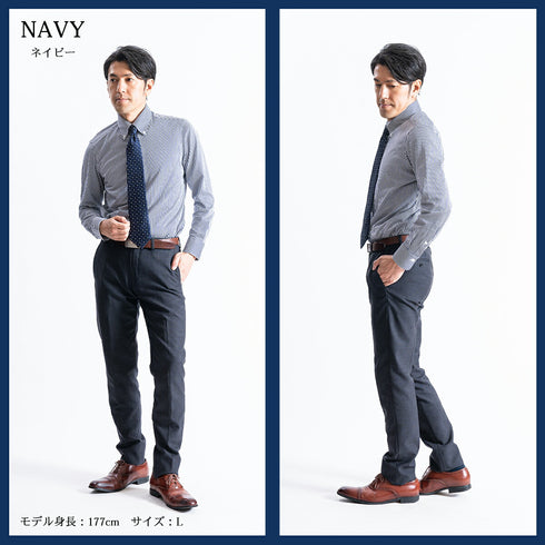 【日本製】 ワイシャツ メンズ 長袖 ビジネス イージーケア ノーアイロン ボタンダウン ロンドンストライプ ネイビー(SNKN23-042-na)