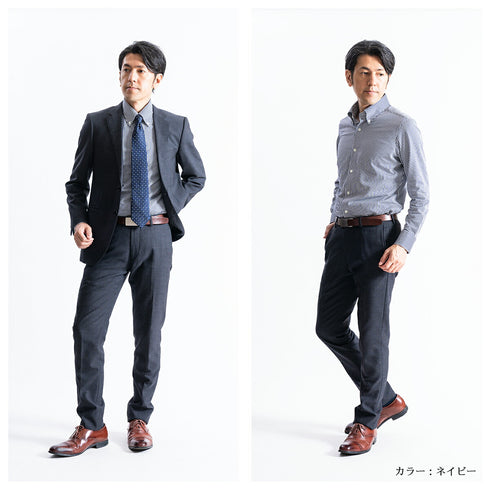 【日本製】 ワイシャツ メンズ 長袖 ビジネス イージーケア ノーアイロン ボタンダウン ロンドンストライプ ネイビー(SNKN23-042-na)