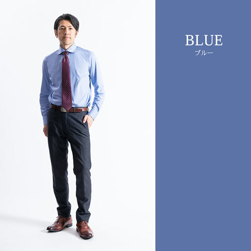 【日本製】 ワイシャツ メンズ ビジネス 長袖 スキンケア加工 イージーケア ノーアイロン 無地 ワイドカラー 潤うコットン 綿100% イージーフォーマルシャツ ホワイト(SNKN23-046-wh)