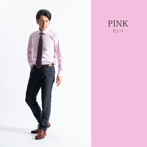 【日本製】 ワイシャツ メンズ ビジネス 長袖 スキンケア加工 イージーケア ノーアイロン 無地 ワイドカラー 潤うコットン 綿100% イージーフォーマルシャツ ピンク(SNKN23-046-pi)