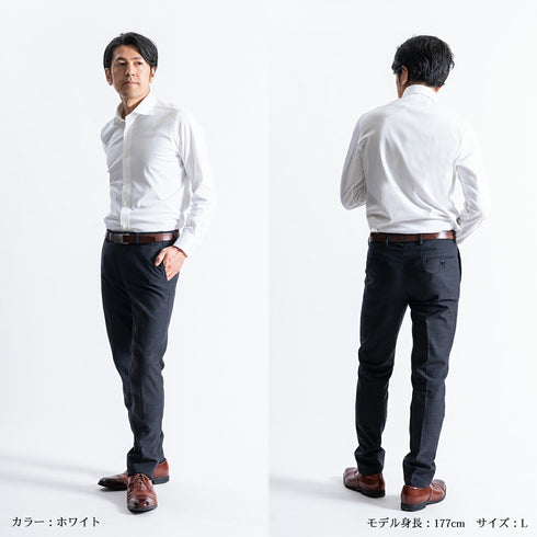 【日本製】 ワイシャツ メンズ ビジネス 長袖 スキンケア加工 イージーケア ノーアイロン 無地 ワイドカラー 潤うコットン 綿100% イージーフォーマルシャツ ピンク(SNKN23-046-pi)