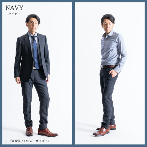 【日本製】 ワイシャツ メンズ ビジネス 長袖 イージーケア ノーアイロン 無地 ワイドカラー イージーフォーマルシャツ ネイビー(SNKN23-050-na)
