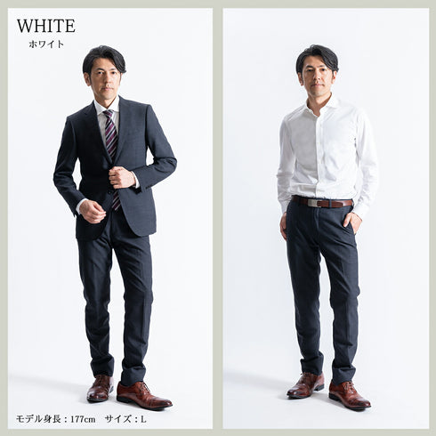 【日本製】 ワイシャツ メンズ ビジネス 長袖 イージーケア ノーアイロン 無地 ワイドカラー イージーフォーマルシャツ ネイビー(SNKN23-050-na)