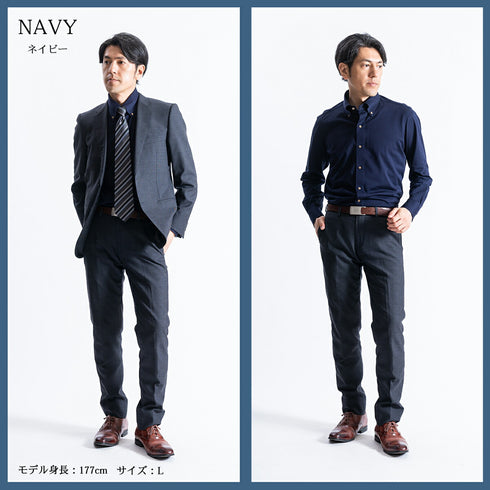 【日本製】 ワイシャツ メンズ 長袖 ビジネス 鹿の子 イージーケア ノーアイロン 無地 ボタンダウン アルビニ サックス(SNKJ22-014-sa)