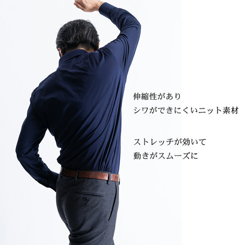 【日本製】 ワイシャツ メンズ 長袖 ビジネス 鹿の子 イージーケア ノーアイロン 無地 ボタンダウン アルビニ ネイビー(SNKJ22-014-na)