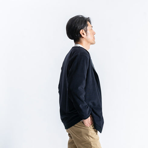 【日本製】ノーカラージャケット メンズ アウター 暖かい 表起毛 ジップ ポケット 無地 グレー(FL22FW-017M-gr)