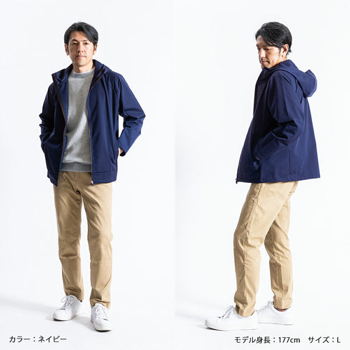 ジャケット メンズ フルジップパーカー 長袖 撥水 防風 UVカット ポケット 無地 ネイビー(FL23SS-007M-na)