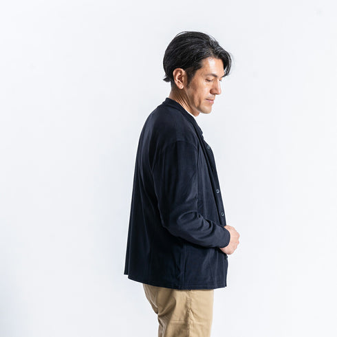 【日本製】 シャツ メンズ 長袖 暖かい 表起毛 無地 バンドカラー ブラック(FL22FW-009M-bk)