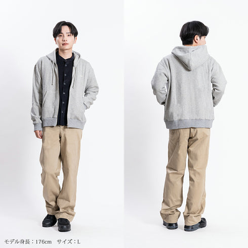 【日本製】 パーカー スウェット メンズ 裏起毛 暖かい フルジップ 無地 グレー(FL23FW-003-gr)