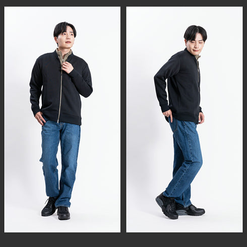 【日本製】 ジャケット メンズ フルジップ スウィングトップ 無地 ダンボールニット ブラック(FL23FW-005-bk)