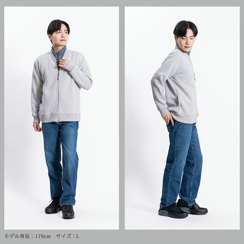 【日本製】 ジャケット メンズ フルジップ スウィングトップ 無地 ダンボールニット ブラック(FL23FW-005-bk)