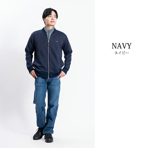 【日本製】 ジャケット メンズ フルジップ スウィングトップ 無地 ダンボールニット ブラック(FL23FW-005-bk)