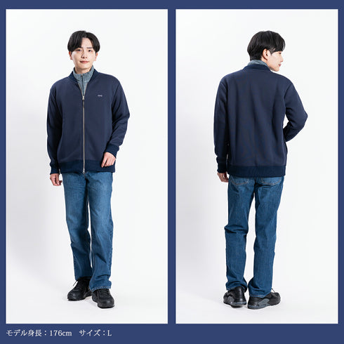 【日本製】 ジャケット メンズ フルジップ スウィングトップ 無地 ダンボールニット ブラック(FL23FW-005-bk)