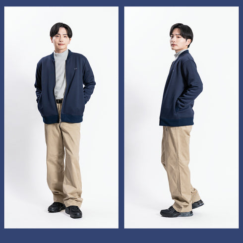 【日本製】 ジャケット メンズ フルジップ スウィングトップ 無地 ダンボールニット ブラック(FL23FW-005-bk)