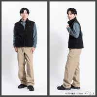 【日本製】 ベスト フリース メンズ 暖かい ジップアップ 2層ボンディング 無地 ブラック×グレー(FL23FW-009-bkgr)