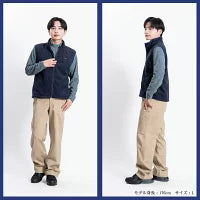 【日本製】 ベスト フリース メンズ 暖かい ジップアップ 2層ボンディング 無地 ブラック×グレー(FL23FW-009-bkgr)