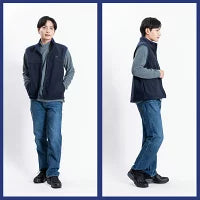 【日本製】 ベスト フリース メンズ 暖かい ジップアップ 2層ボンディング 無地 ブラック×グレー(FL23FW-009-bkgr)