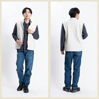 【日本製】 ベスト フリース メンズ 暖かい ジップアップ 2層ボンディング 無地 ブラック×グレー(FL23FW-009-bkgr)