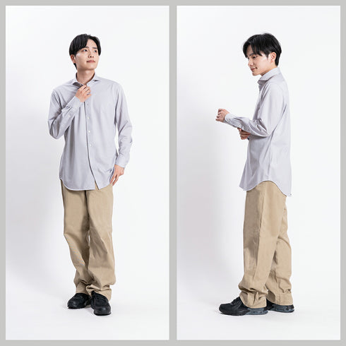 【日本製】ワイシャツ メンズ 長袖 ビジネス チェックシャツ イージーケア ノーアイロン ワイドカラー ブルーチェック(LKS22-001-blc)