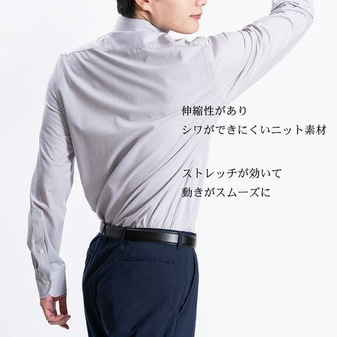 【日本製】ワイシャツ メンズ 長袖 ビジネス チェックシャツ イージーケア ノーアイロン ワイドカラー ブルーチェック(LKS22-001-blc)